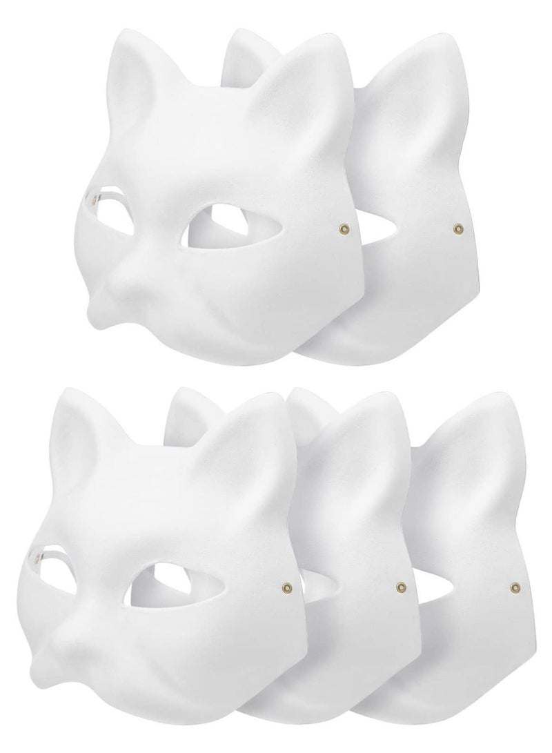 Y&D DIY Unpainted White Paper Mask Fox Cat Face Pulp Blank Hand Painted Personality Design for Dance Party Festival Performance (5 Pcs) - Image 1