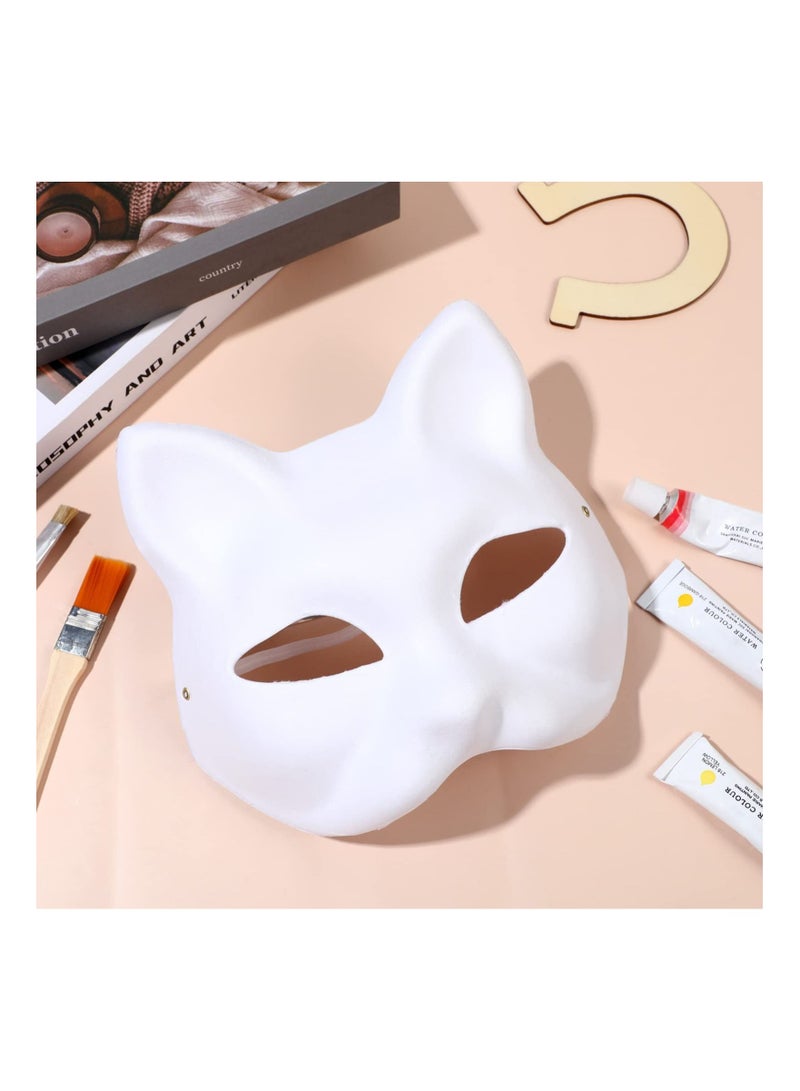 Y&D DIY Unpainted White Paper Mask Fox Cat Face Pulp Blank Hand Painted Personality Design for Dance Party Festival Performance (5 Pcs) - Image 4