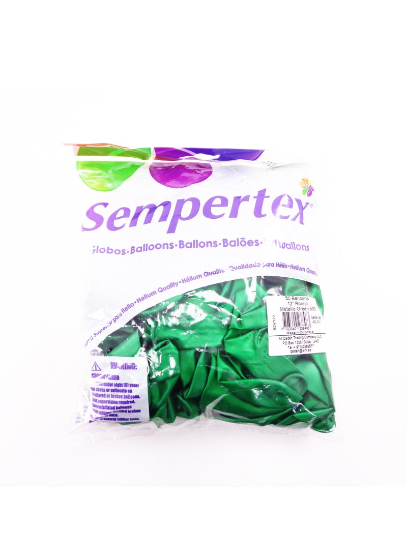 Sempertex 12-Inch Latex Balloons Metallic Green - Pack of 50 Pieces - Image 2