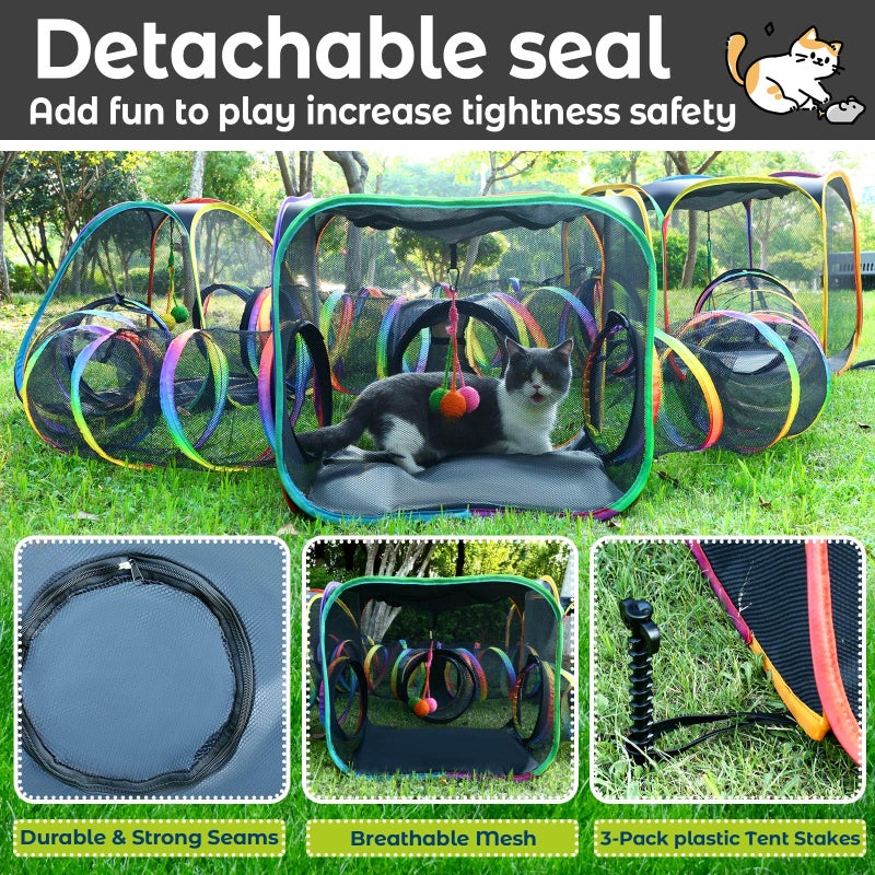 CypherX Outdoor Rainbow Cat Enclosure, 7 in 1 Portable Cat Tents for Outside Cage Free Outside Pet Enclosure Cat Tunnel Outdoor Playground for Indoor Cats and Small Animals - Image 3