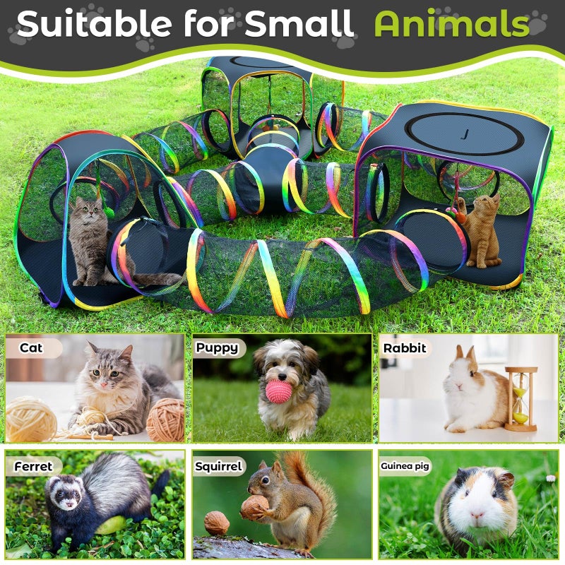 CypherX Outdoor Rainbow Cat Enclosure, 7 in 1 Portable Cat Tents for Outside Cage Free Outside Pet Enclosure Cat Tunnel Outdoor Playground for Indoor Cats and Small Animals - Image 5
