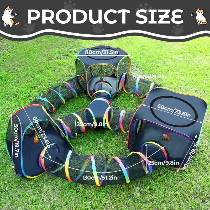 CypherX Outdoor Rainbow Cat Enclosure, 7 in 1 Portable Cat Tents for Outside Cage Free Outside Pet Enclosure Cat Tunnel Outdoor Playground for Indoor Cats and Small Animals - Image 2