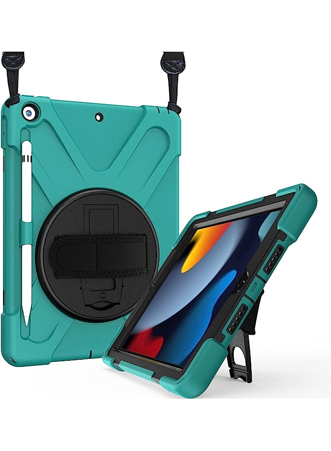 Procases Ipad 10.2 Case 2021 Ipad 9Th Generation / 2020 Ipad 8Th Generation Case / 2019 Ipad 7Th Gen Case, Rugged Heavy Duty Shockproof Rotatable Kickstand Protective Cover For Ipad 10.2 -Teal - Image 1