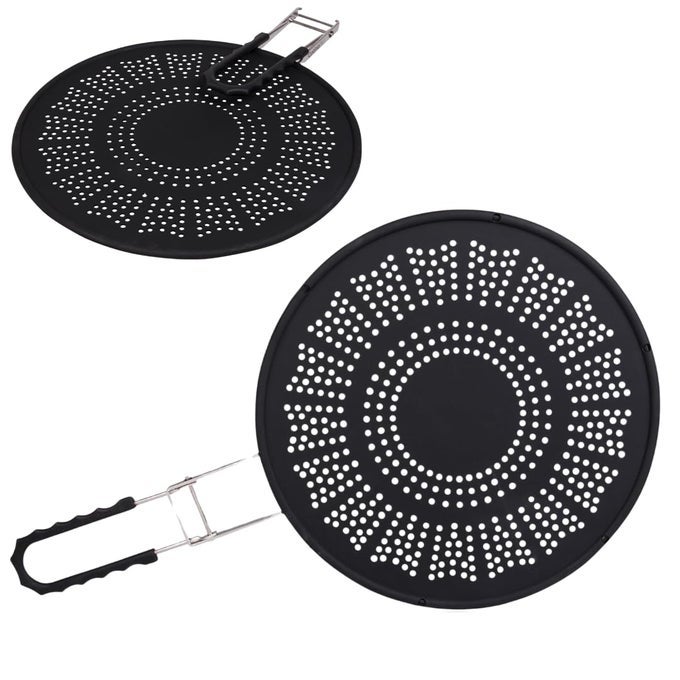 SILICONE SPLATTER SCREEN MULTI USE XL 115 OIL AND GREASE SHIELD GUARD AND STRAINER W FOLDABLE HANDLE FOR EASY STORAGE FITS MOST KITCHEN FRYING PANS GREAT GIFT