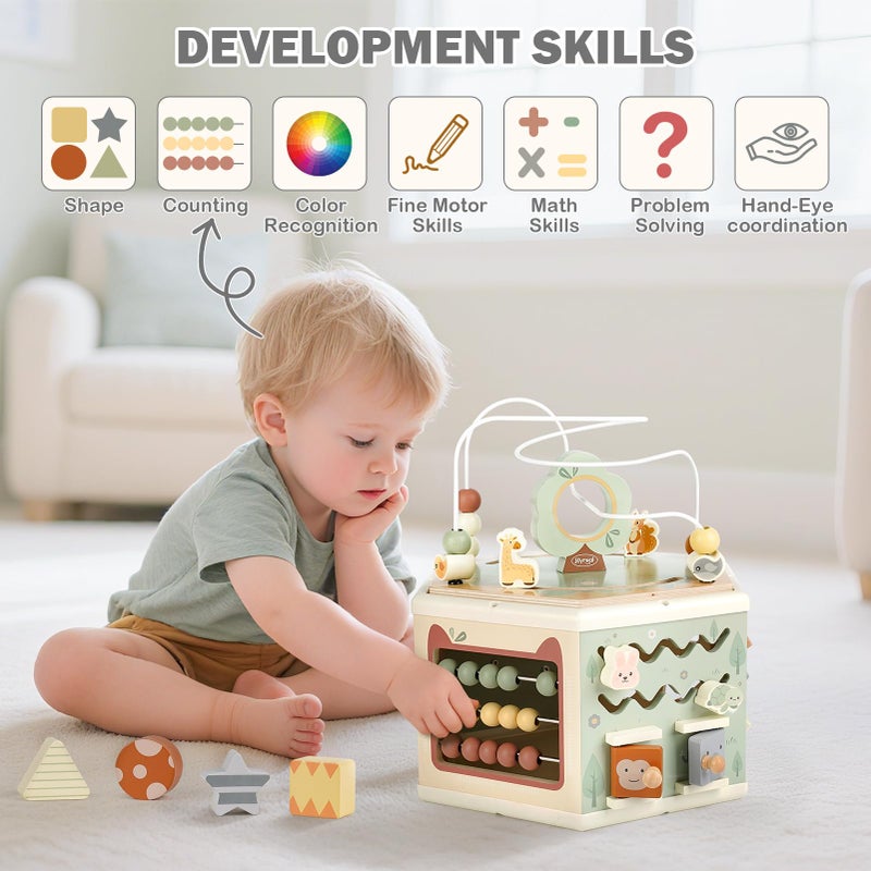 Joyreal Wooden Activity Cube - 11-in-1 Montessori Toys for 1+ Year Old Boys & Girls, Early Developmental Learning Toys for Toddlers and Kids, Ideal 1st Birthday Gift Toys for Baby(Animal Theme) - Image 4