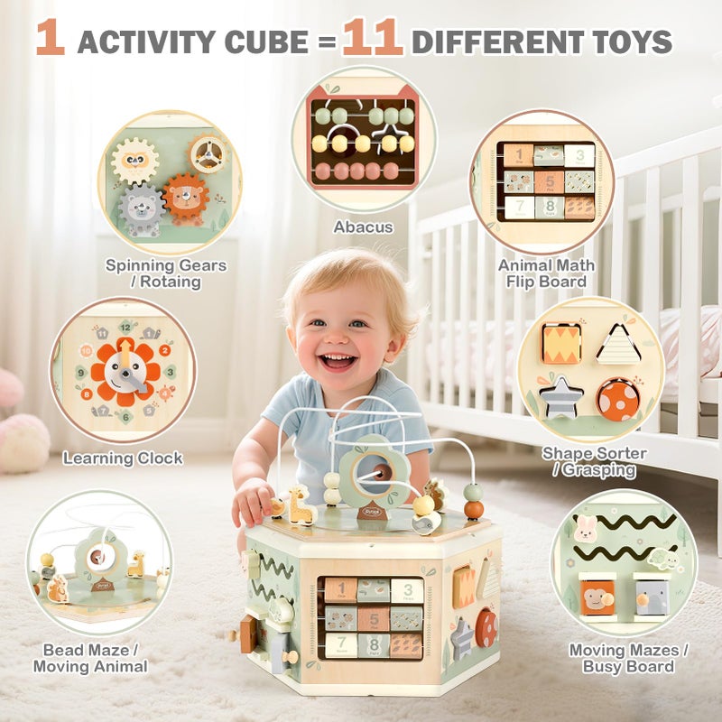 Joyreal Wooden Activity Cube - 11-in-1 Montessori Toys for 1+ Year Old Boys & Girls, Early Developmental Learning Toys for Toddlers and Kids, Ideal 1st Birthday Gift Toys for Baby(Animal Theme) - Image 2