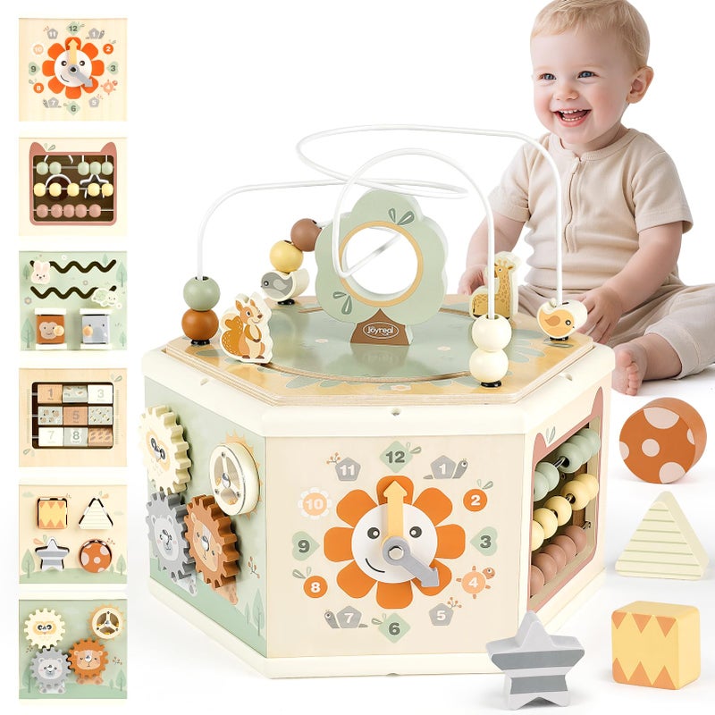 Joyreal Wooden Activity Cube - 11-in-1 Montessori Toys for 1+ Year Old Boys & Girls, Early Developmental Learning Toys for Toddlers and Kids, Ideal 1st Birthday Gift Toys for Baby(Animal Theme) - Image 1