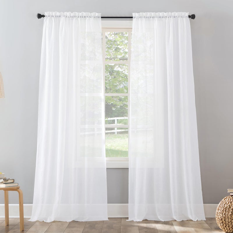 No. 918 Erica Crushed Sheer Voile Rod Pocket Curtain Panel, 51" x 95", White - Image 1
