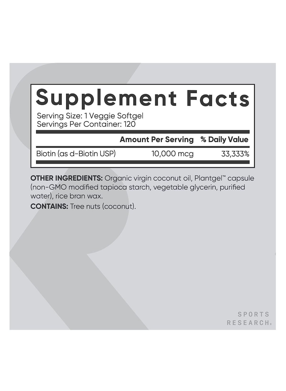 Biotin Supports Hair And Skin Made With Coconut Oil 10,000 Mcg, 120 Veggie Softgels