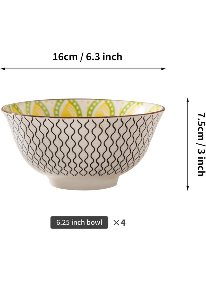 GOLD MANTIS Set of 4 Multi-Pattern Ceramic Bowls – 6.25 Inch  and White Design – Microwave, Dishwasher, Oven Safe – Ideal for Salads, Pasta, Soup – Stylish Kitchen Gift - Image 3