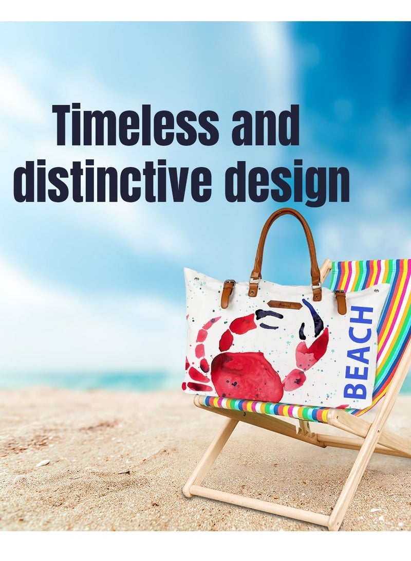 Anemoss Womens Beach Bag Waterproof Sandproof Hand Bags Lighweight Fashionable Shoulder Bag Large Capacity Crab Design Beach Bag for Picnic Shopping Gifts for Women and Girls - Image 5