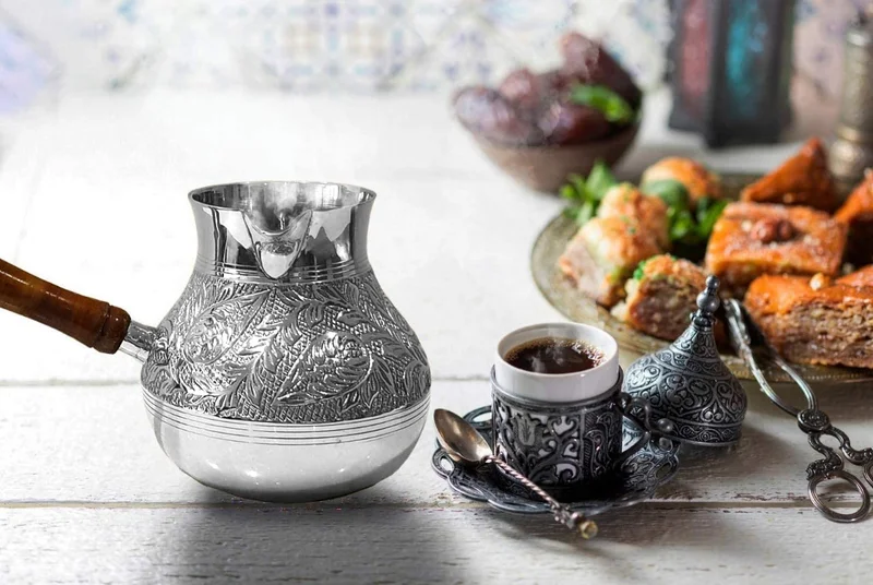 Quesera  Turkish coffee pot/Cezve/briki/Brass jazva/coffee warmer/Ramadan gift (Silver, L-500ml)…  | Best Price UAE