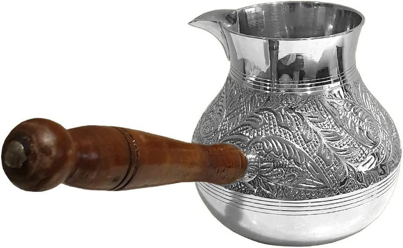 Quesera  Turkish coffee pot/Cezve/briki/Brass jazva/coffee warmer/Ramadan gift (Silver, L-500ml)…  | Best Price UAE