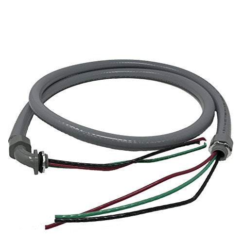 Sealproof Power Whip Assembly, 1/2-Inch x 6 Ft Nonmetallic Liquid Tight Flexible Electrical Conduit and 10 Gauge Wire Single Phase Preassembled A/C Hook-up Whip Kit, 1/2" - Image 1