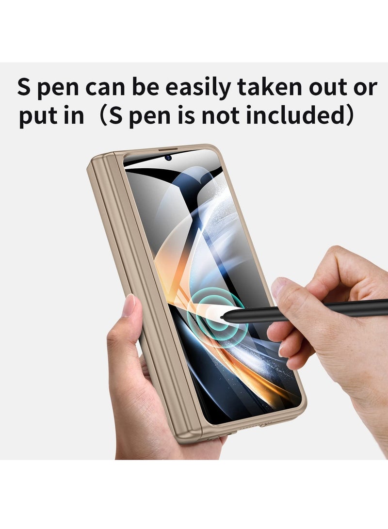 كاست ويف جراب متوافق مع هاتف Samsung Galaxy Z Fold 4، إطار معدني رفيع مغناطيسي مع حامل قلم S مخفي، واقي شاشة مفصلي مع حامل مغناطيسي مع غطاء واقي للكاميرا للعدسات (ذهبي) - Image 2