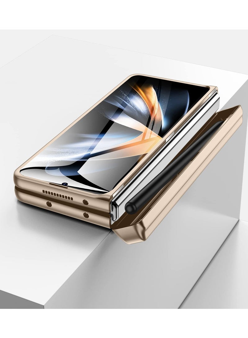 كاست ويف جراب متوافق مع هاتف Samsung Galaxy Z Fold 4، إطار معدني رفيع مغناطيسي مع حامل قلم S مخفي، واقي شاشة مفصلي مع حامل مغناطيسي مع غطاء واقي للكاميرا للعدسات (ذهبي) - Image 4
