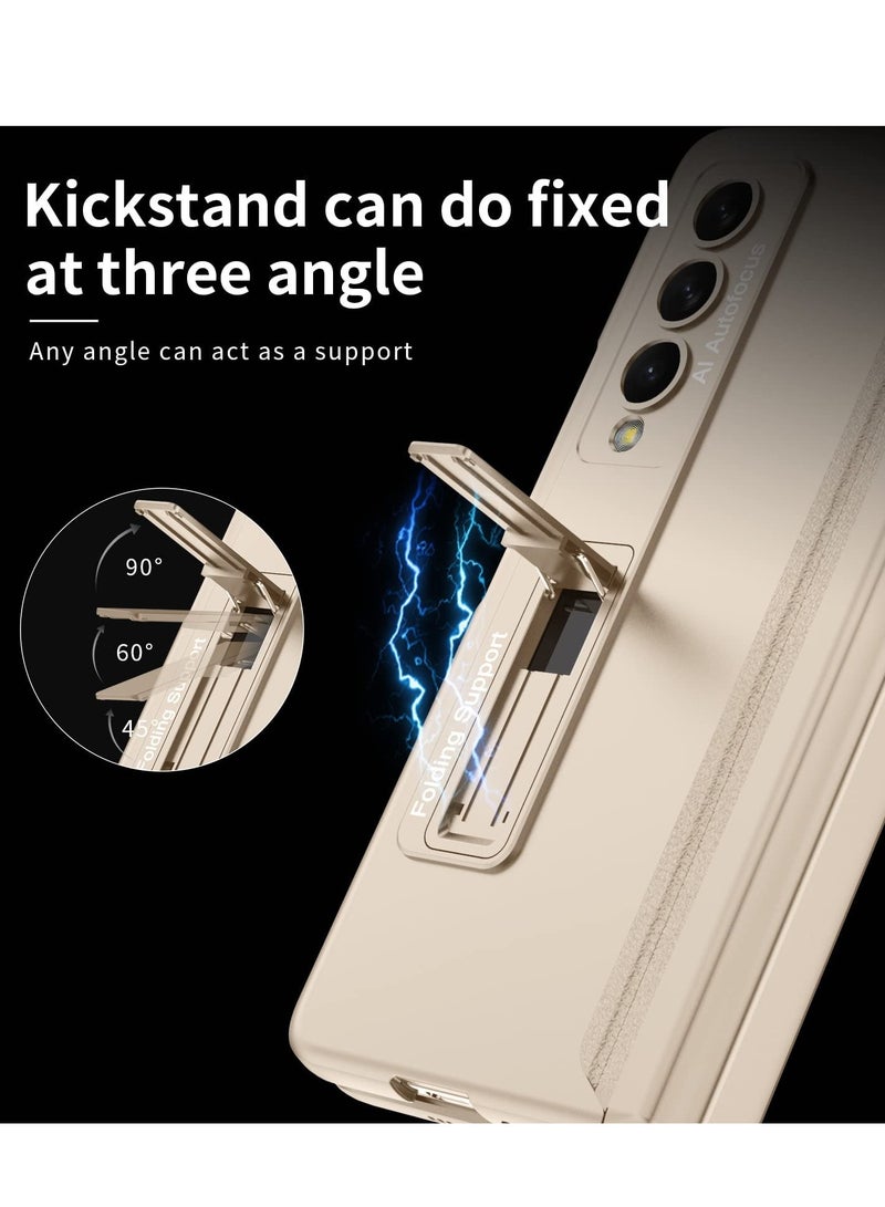 كاست ويف جراب متوافق مع هاتف Samsung Galaxy Z Fold 4، إطار معدني رفيع مغناطيسي مع حامل قلم S مخفي، واقي شاشة مفصلي مع حامل مغناطيسي مع غطاء واقي للكاميرا للعدسات (ذهبي) - Image 5