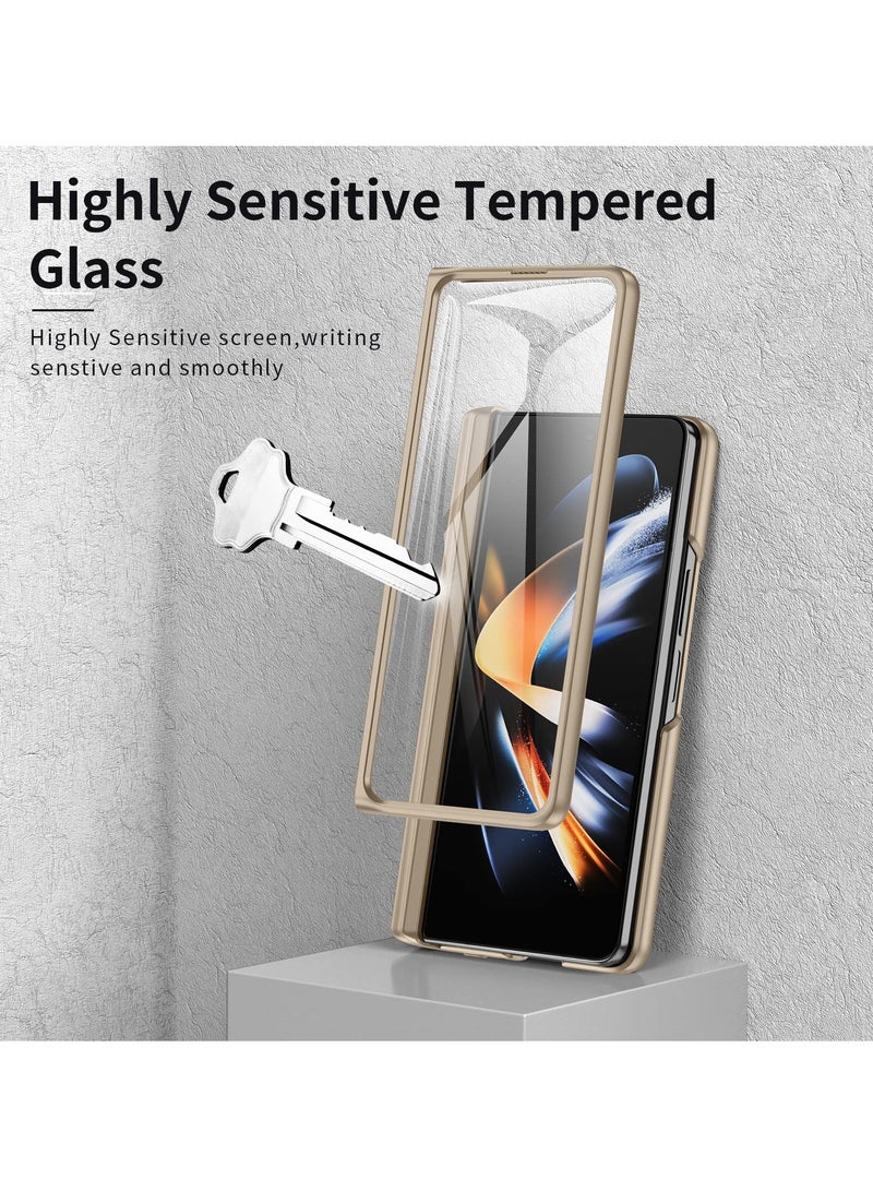 كاست ويف جراب متوافق مع هاتف Samsung Galaxy Z Fold 4، إطار معدني رفيع مغناطيسي مع حامل قلم S مخفي، واقي شاشة مفصلي مع حامل مغناطيسي مع غطاء واقي للكاميرا للعدسات (ذهبي) - Image 3