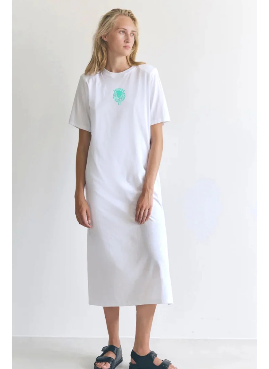 Rock&Roll Spotted Lamb White Short Sleeve Combed Cotton Long Dress