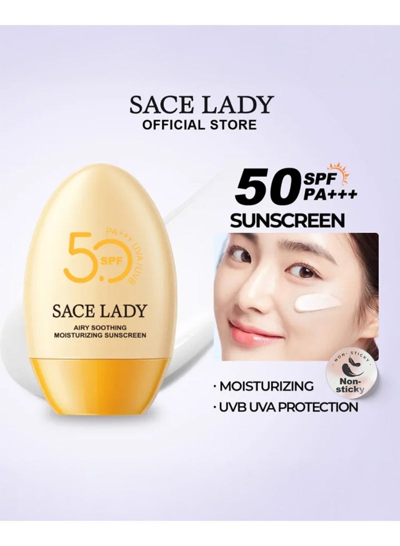 SACE LADY Airy Soothing Sunscreen SPF50+++ – Lightweight, Non-Sticky UVA/UVB Protection – 50g - Image 1