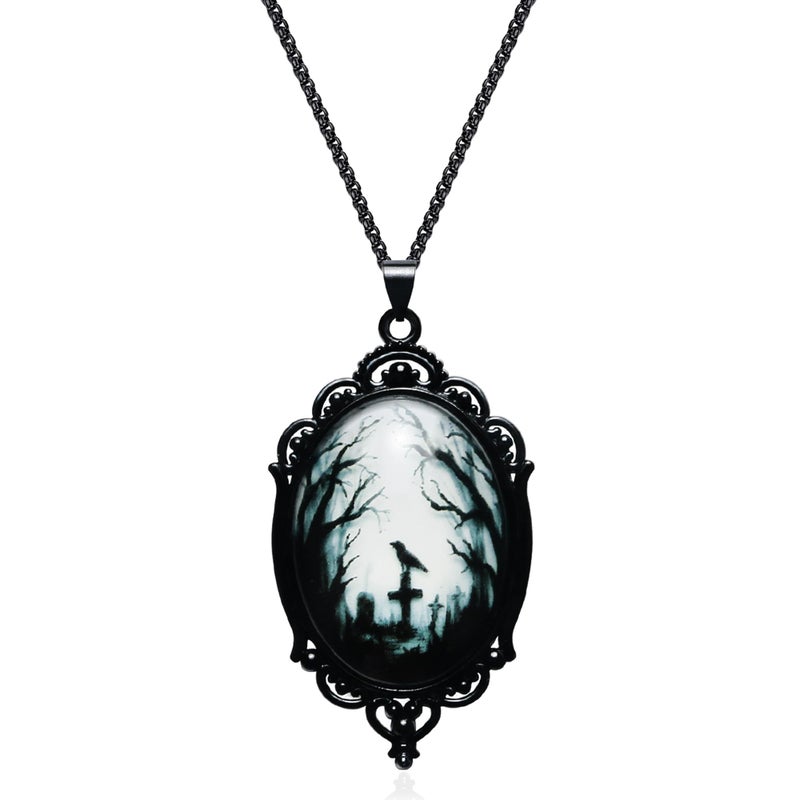 DAYANEY Gothic Necklace as Goth Accessories for Witch Jewelry Costume Party, Goth Jewelry Pendant Necklace for Women Birthday Decorations, Handmade Black Raven Necklaces as Gothic Valentines Day Gifts - Image 1