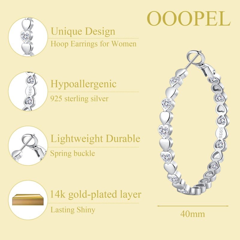 OOOPEL Silver Hoops Earrings for Women Sparkling Sterling Silver Rhinestone Hoop Earring for Womens Cubic Zirconia Jewelry Gift Large Hoop Earrings for Women - Image 3