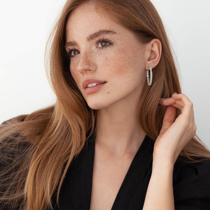 OOOPEL Silver Hoops Earrings for Women Sparkling Sterling Silver Rhinestone Hoop Earring for Womens Cubic Zirconia Jewelry Gift Large Hoop Earrings for Women - Image 4