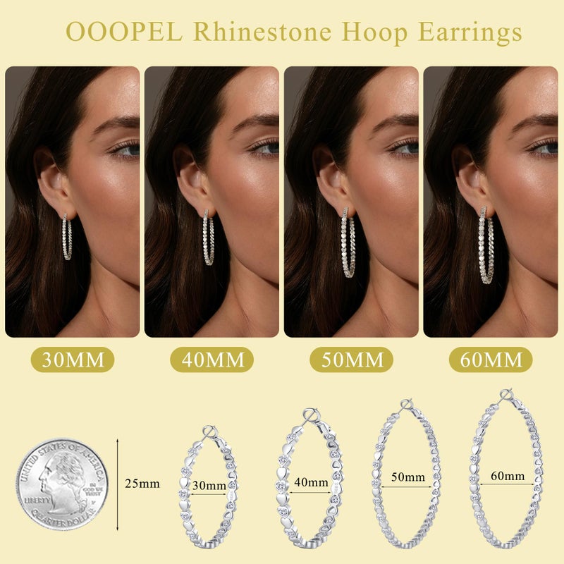 OOOPEL Silver Hoops Earrings for Women Sparkling Sterling Silver Rhinestone Hoop Earring for Womens Cubic Zirconia Jewelry Gift Large Hoop Earrings for Women - Image 5