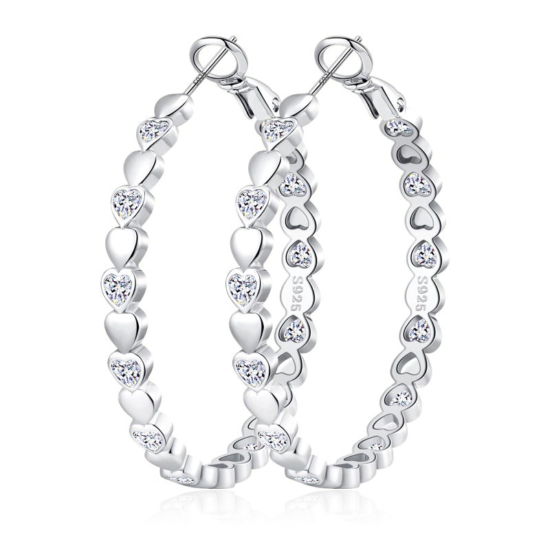 OOOPEL Silver Hoops Earrings for Women Sparkling Sterling Silver Rhinestone Hoop Earring for Womens Cubic Zirconia Jewelry Gift Large Hoop Earrings for Women - Image 1
