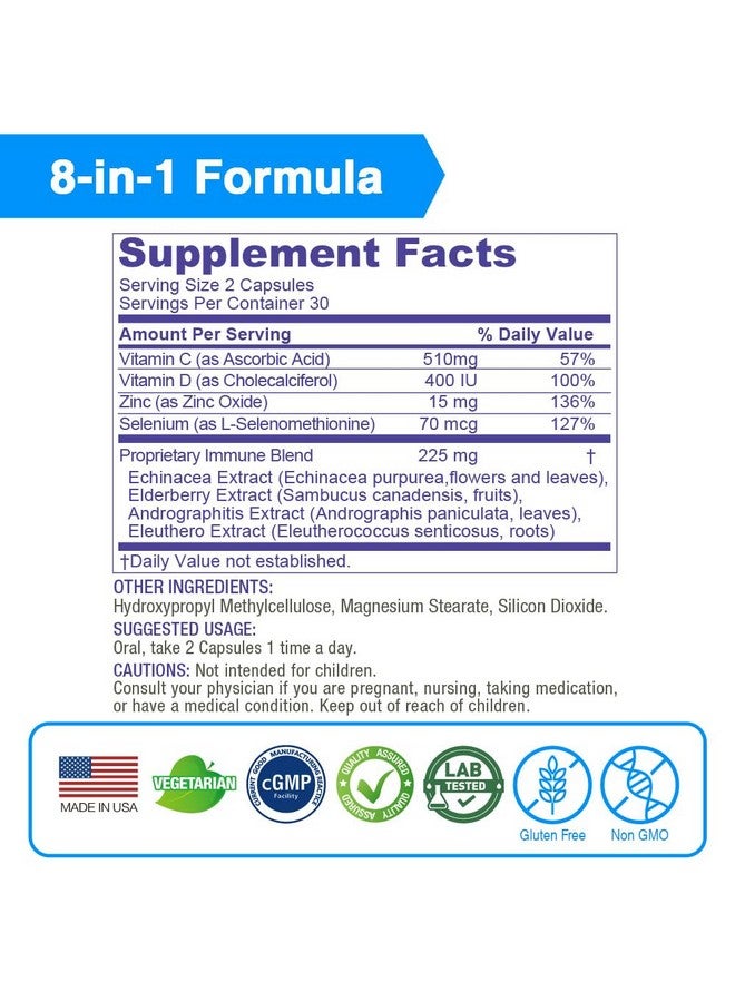 Lovita لوفيتا دعم المناعة 8 في 1 دفاع يومي، توت البلسان مع الزنك، فيتامين C&D، إشنسا، سيلينيوم، أندروغرافيز ومستخلص الجينسنغ السيبيري، 60 كبسولة نباتية - Image 4