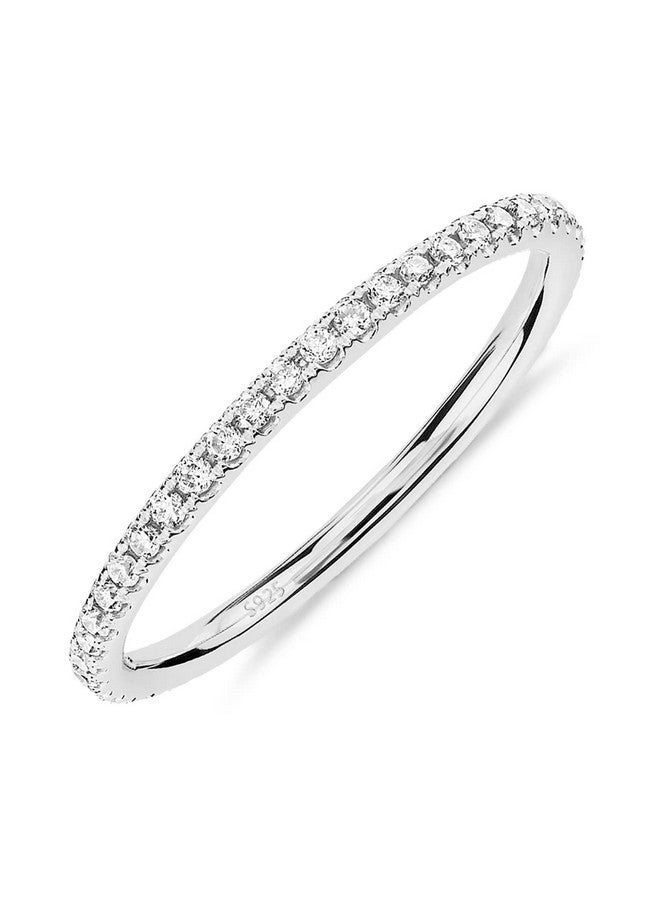 بافوا خاتم باڤوي من الفضة الإسترلينية عيار 925 المطلي بالروديوم، مرصع بأحجار الزركونيا المكعبة، قابل للتكديس للنساء | شريط رفيع قابل للتكديس | خاتم زفاف أبدي مرصع بالألماس الاصطناعي | مقاس 7 - Image 1