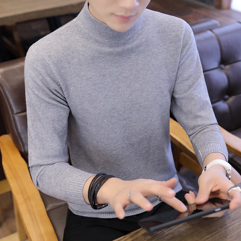Half Turtleneck Sweater Men'S 2020 Men'S Sweater Slim-Fit Base Sweater Solid Color Sweater For Men - Image 1