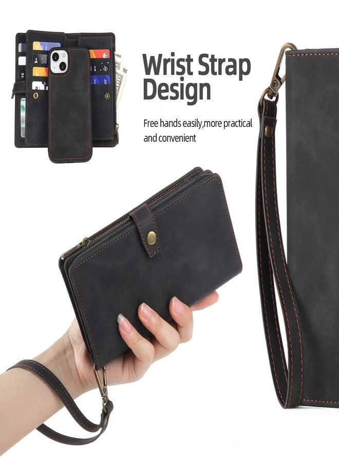 TwoHead for iPhone 13 Wallet Case with Card Holder,Detachable Magnetic Phone Case with Wallet PU Leather Wallet Phone Case for iPhone 13 Case Wallet for Women/Men with Wrist Strap(Black) - Image 4