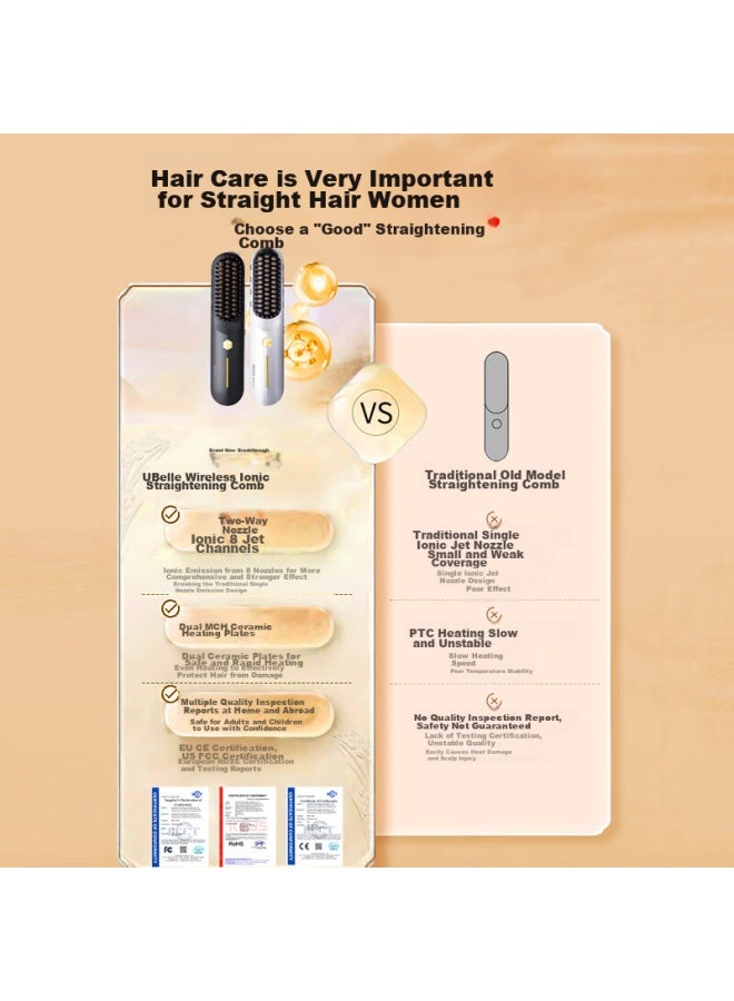 Ubelle Wireless Straightening Brush, Negative Ion Hair Care, Non-damaging, Portable, Dual-use For Straightening And Curling, Egg Roll Brush, Straightening Iron, Styling Comb, Gift For Women's Day, Qixi Festival, Valentine's Day Present - Image 3