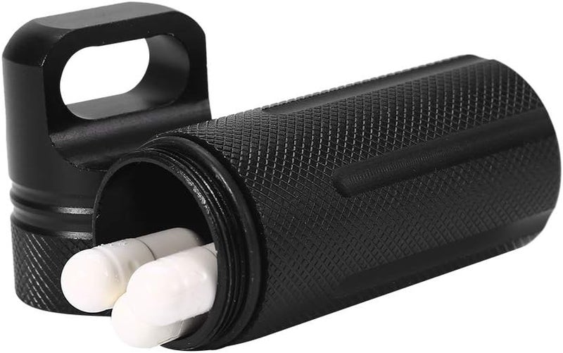 woobles Keychain Container, Pill Containers, Pill Storage Case Keychain, Waterproof Airtight Bottle, Dry Box for Men Women Outdoor Travel Camping Tool (Black) - Image 3