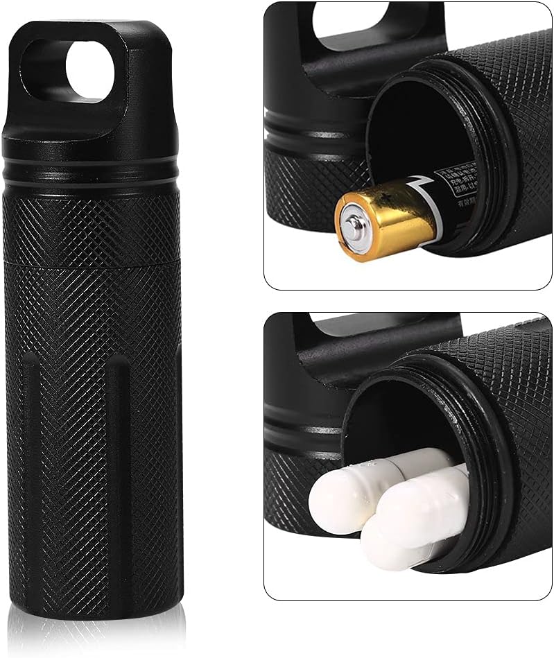 woobles Keychain Container, Pill Containers, Pill Storage Case Keychain, Waterproof Airtight Bottle, Dry Box for Men Women Outdoor Travel Camping Tool (Black) - Image 2