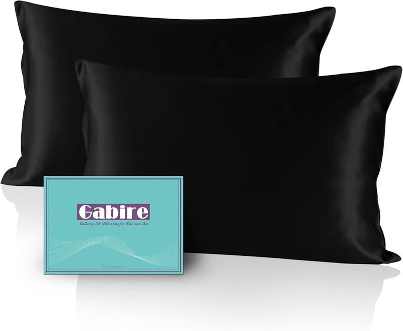 Gabire Mulberry Silk Pillowcases Set of 2, Both Sides Real Silk Pillow Covers for Hair and Skin Prevent Acne Pillowcase Organic Silk Pillowcase 2 Pack with Hidden Zipper, Black, King (20"×36") - Image 1