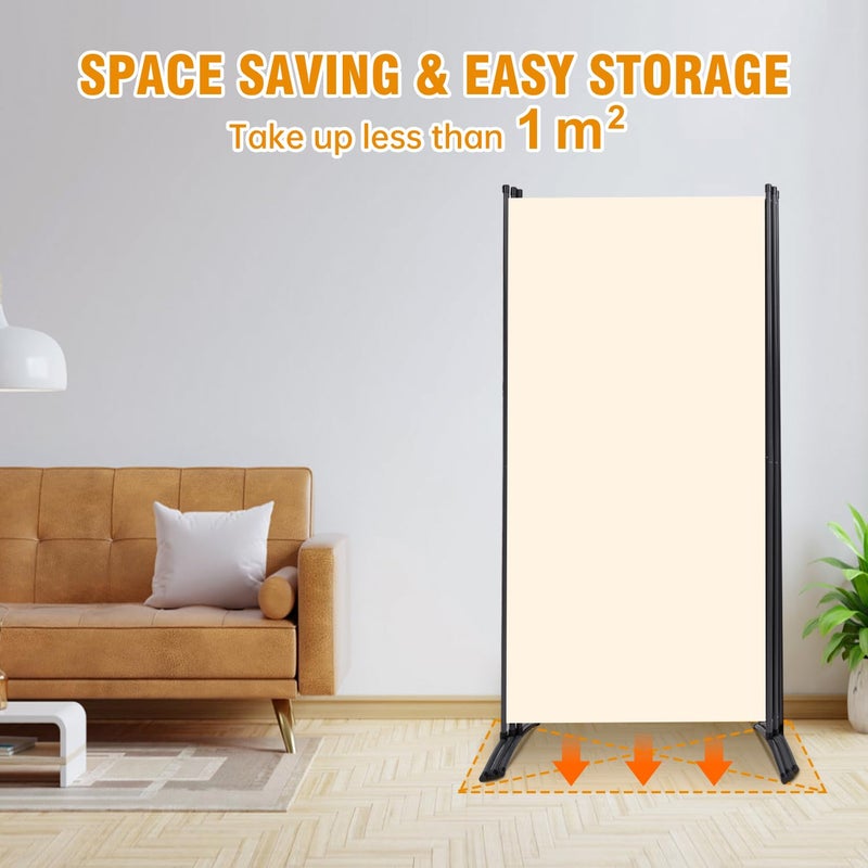 CHOSENM 3 Panel Folding Privacy Screens, 6 FT Tall Wall Divider with Metal Frame, Freestanding Room Divider for Office Bedroom Study (3 Panel, Beige) - Image 4