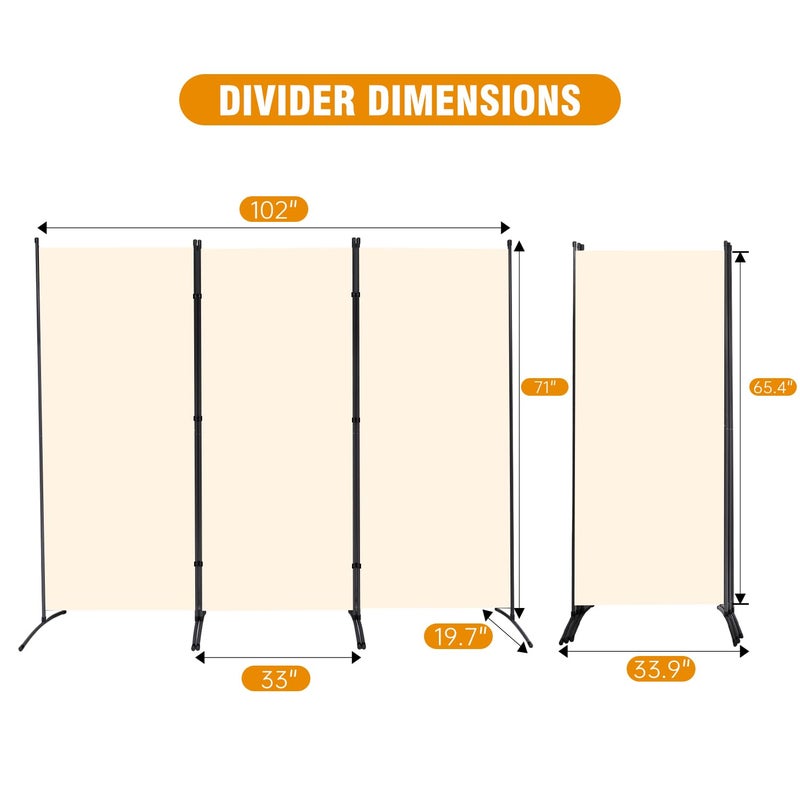 CHOSENM 3 Panel Folding Privacy Screens, 6 FT Tall Wall Divider with Metal Frame, Freestanding Room Divider for Office Bedroom Study (3 Panel, Beige) - Image 5