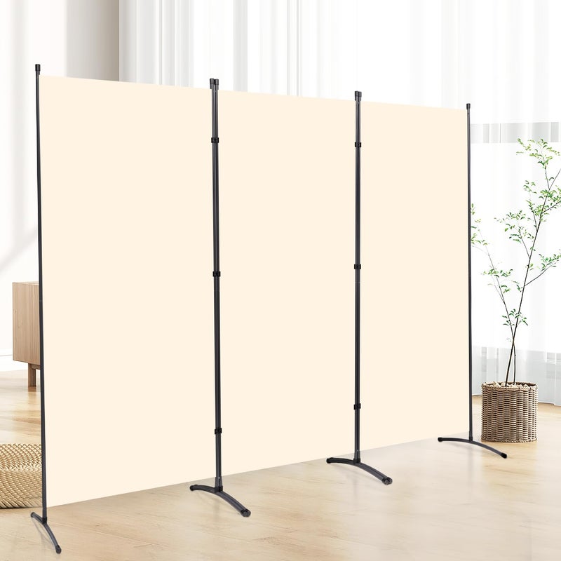 CHOSENM 3 Panel Folding Privacy Screens, 6 FT Tall Wall Divider with Metal Frame, Freestanding Room Divider for Office Bedroom Study (3 Panel, Beige) - Image 1