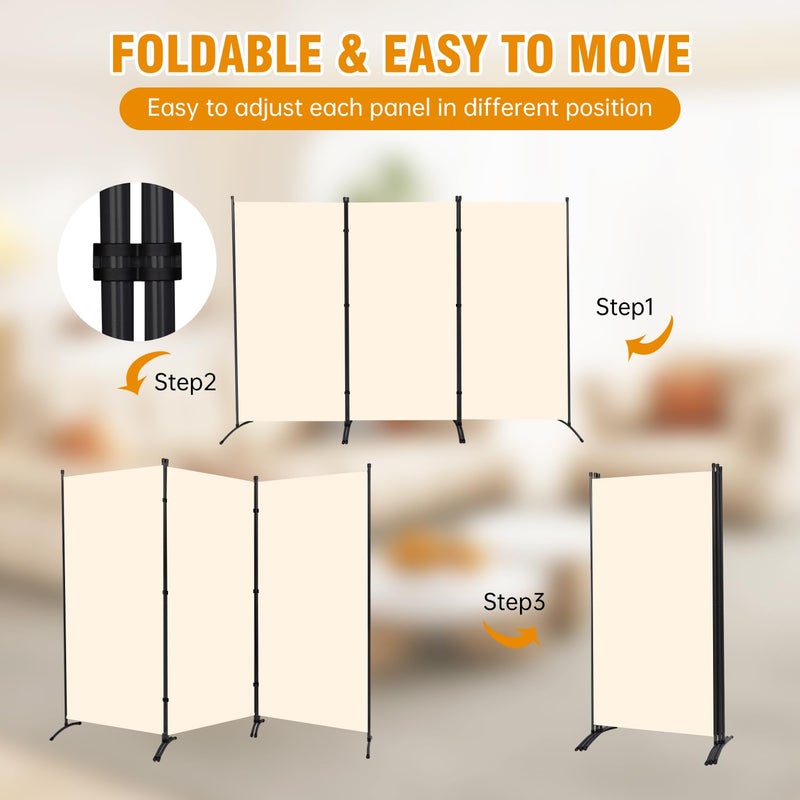 CHOSENM 3 Panel Folding Privacy Screens, 6 FT Tall Wall Divider with Metal Frame, Freestanding Room Divider for Office Bedroom Study (3 Panel, Beige) - Image 3