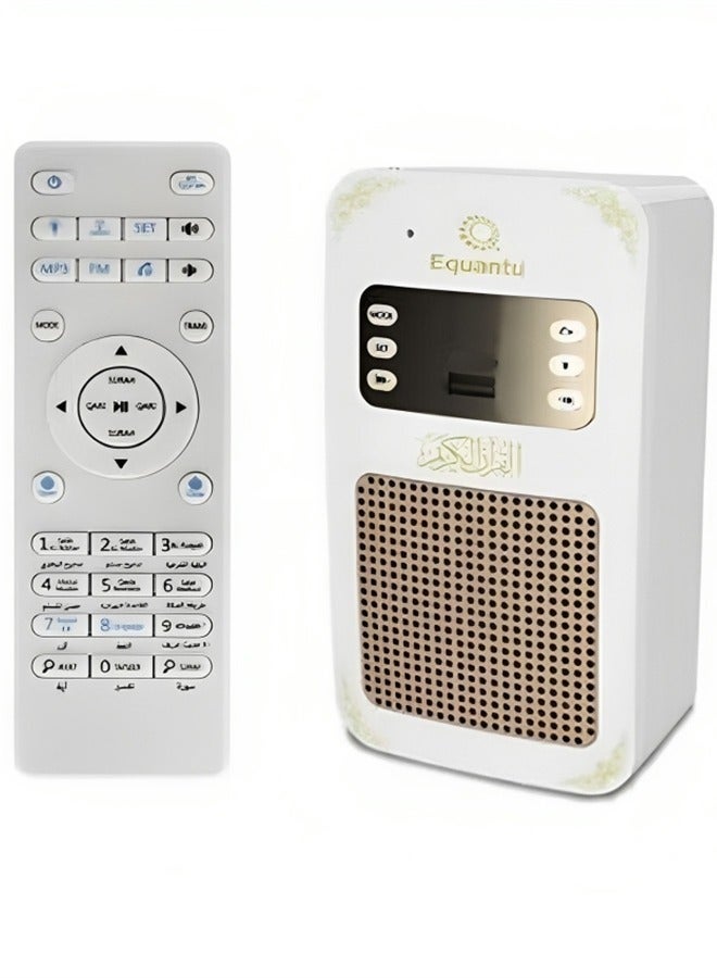 Equantu Bluetooth Quran Speaker – New Model with HD Audio, Wireless MP3 Player, Arabic Translation, LED Display, Remote Control & Rechargeable Battery, Portable Islamic Audio Device – White - Image 3