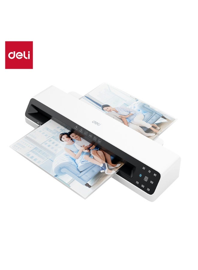 Deli ET104 Laminator Machine for A4/A3, Fast Preheating Thermal Laminator with Intelligent Temperature Control, One-Touch Film Removal, Automatic Feeding, Multiple Heat Vents, White - Image 1