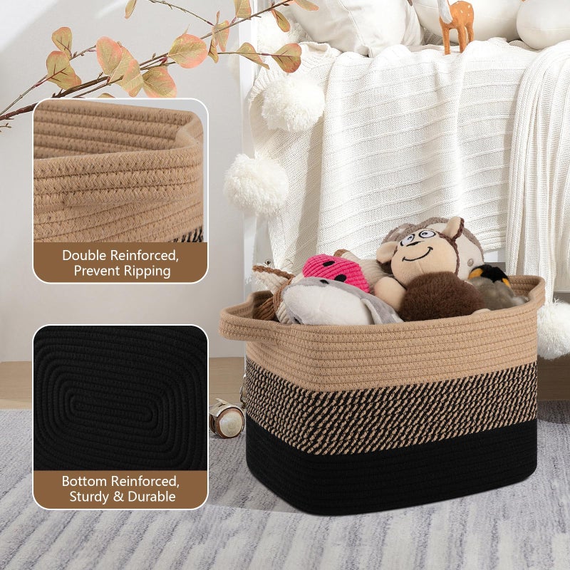 OIASKET Storage Basket for Organizing, Woven Baskets for Storage, Rectangle Decorative Baskets for Shleves, Closet, Toys, Books, Nursery Organizer Bins - Pack of 3 (Black & Brown, 13"x9.85"x8.7") - Image 3
