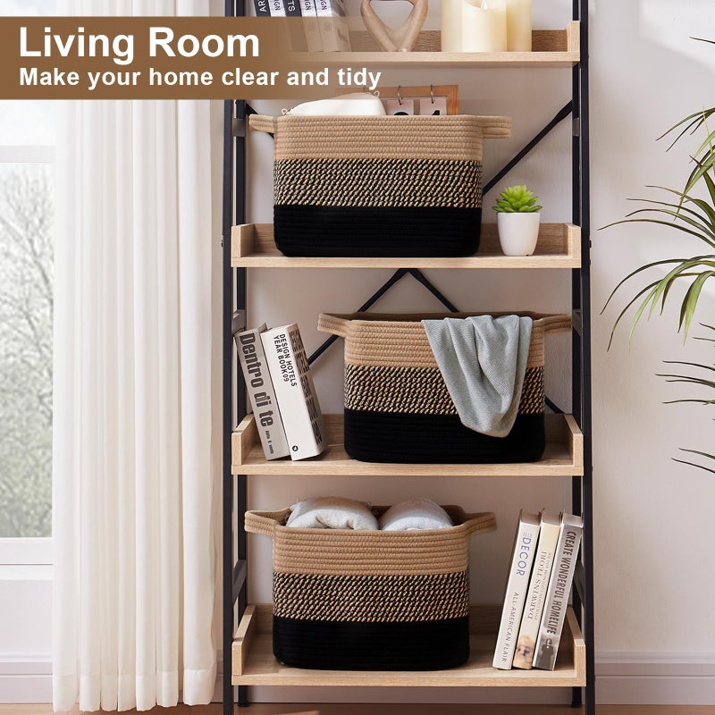 OIASKET Storage Basket for Organizing, Woven Baskets for Storage, Rectangle Decorative Baskets for Shleves, Closet, Toys, Books, Nursery Organizer Bins - Pack of 3 (Black & Brown, 13"x9.85"x8.7") - Image 4
