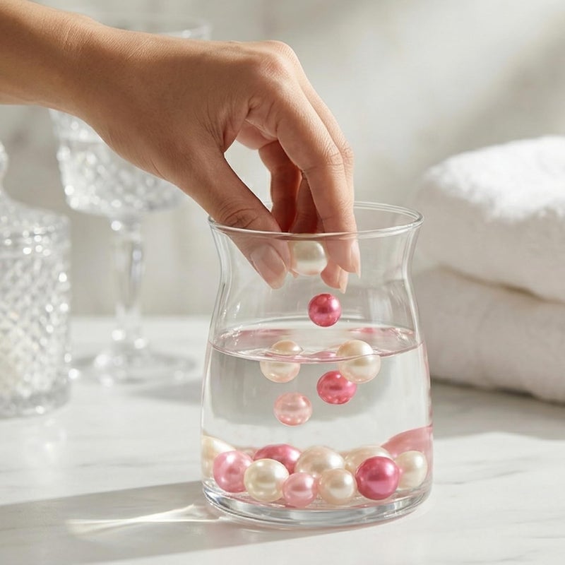 GLBYUNN 140 Pieces Pearl for Vase Filler Pearls Bead for Vase Makeup Beads for Brushes Holder Assorted Round Faux Pearl Beads for Home Wedding Decor 10/14mm (Pink Series) - Image 2