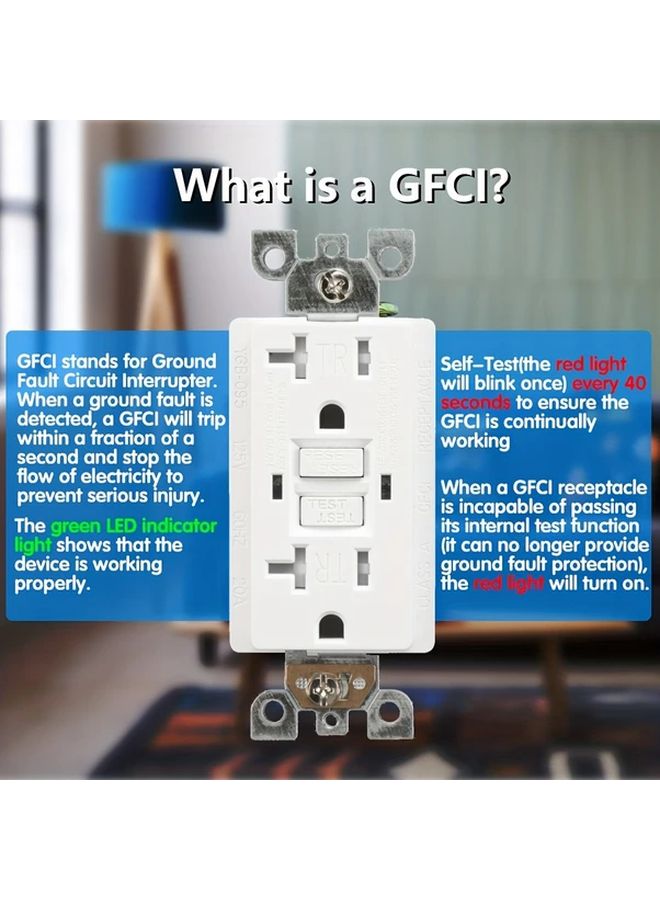 Tamper Resistant 20 Amp GFCI Outlet With LED Indicator Self Test ETL Listed White 1 Pack - Image 3