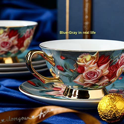 Eplze YBK Tech Euro Style Bone China Cup& Saucer Set, Ceramic Tea Coffee Cup for Home Kitchen Wedding (Vintage Rose Pattern) - Image 4