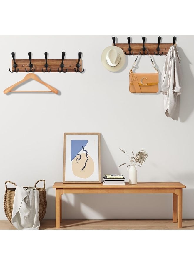 Coat Rack Wall Mount Wooden Hat Rack for Wall Hooks Pine Real Wood Plank 16.9 Brown Coat Hanger with 5 Triple Hooks for Hanging Coat Hat Jacket - Image 4