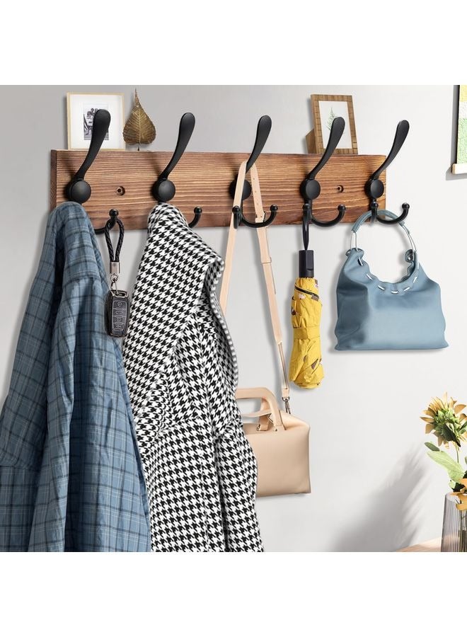 Coat Rack Wall Mount Wooden Hat Rack for Wall Hooks Pine Real Wood Plank 16.9 Brown Coat Hanger with 5 Triple Hooks for Hanging Coat Hat Jacket - Image 3